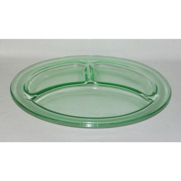 LE Smith Glass HOMESTEAD Green 3-Part Divided Grill Plate - Picture 1 of 2